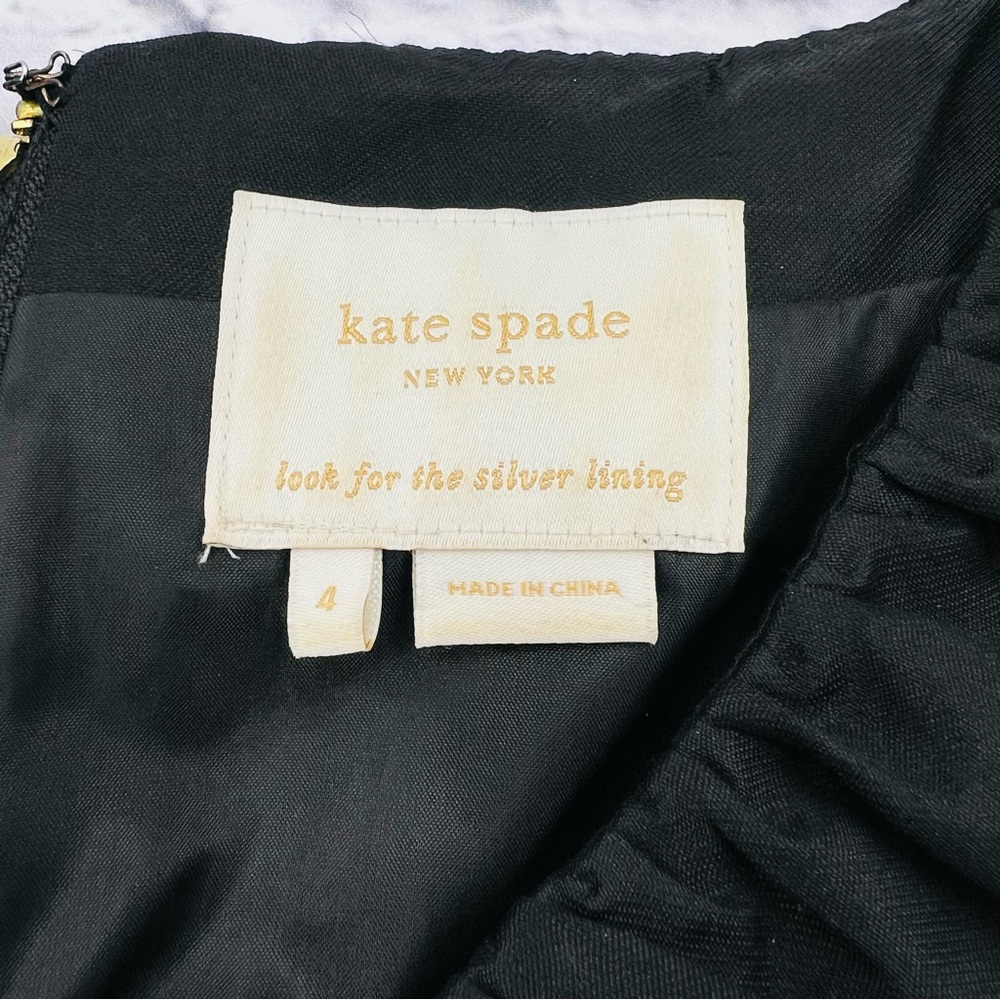 Kate Spade Black Midi Cocktail Dress Size 4 Silk Blend Elegant Fitted Sheath - Picture 4 of 10